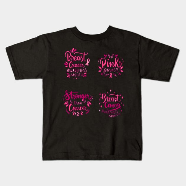 In October We Wear Pink Breast Cancer Awareness Survivor Kids T-Shirt by Goods-by-Jojo